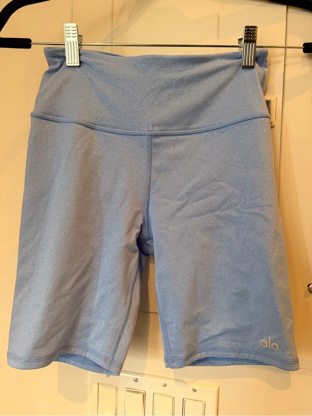 Alo High-Waist Light Blue Sparkly Bike Shorts